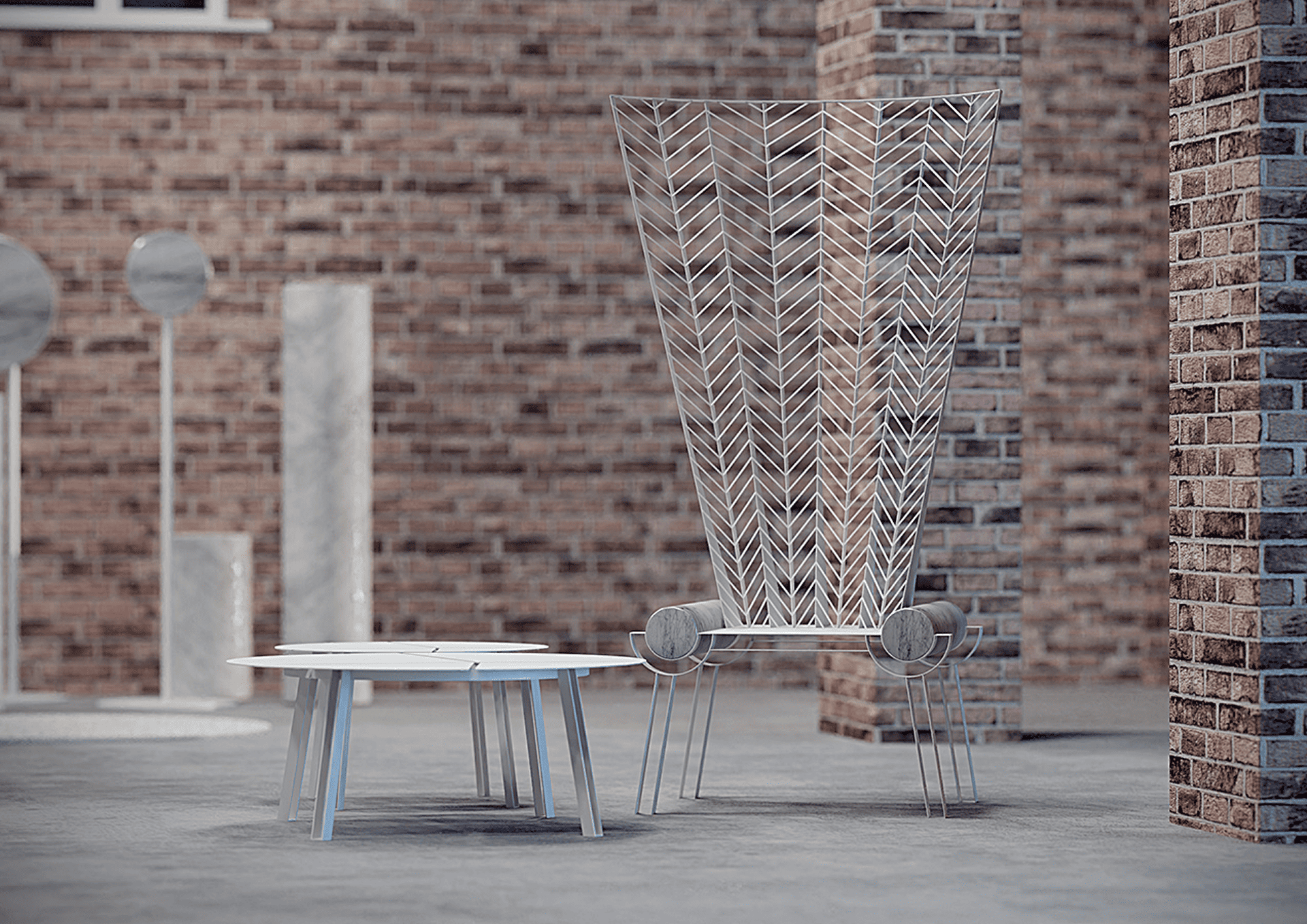 photo montrant un fauteuil avec une table basse